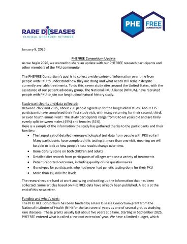 Image of the PHEFREE January 2026 Newsletter.